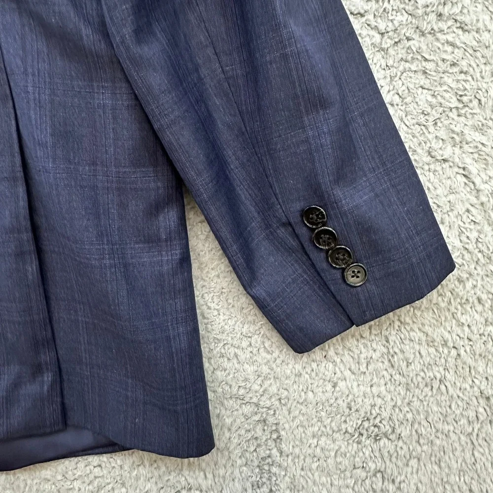 Lauren Ralph Lauren Mens 44R Navy Blue Glen Plaid Two Button Blazer Sport Coat